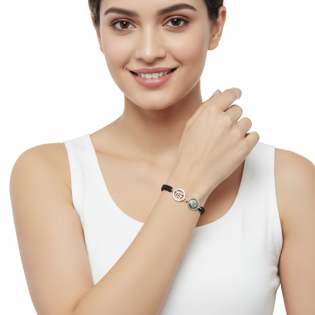 Ik Onkaar & Ganesh Silver Bracelet with 14mm charm - Jewelslane