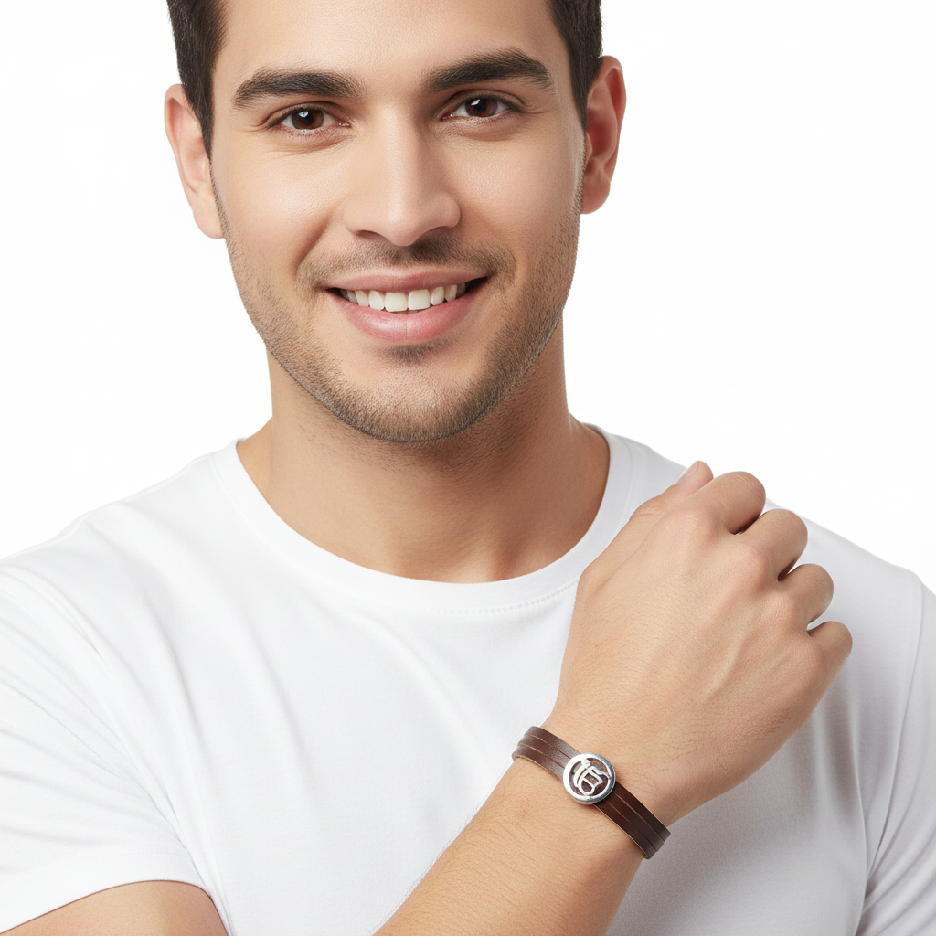 Ik Onkaar Leather Bracelet In Silver - Jewelslane