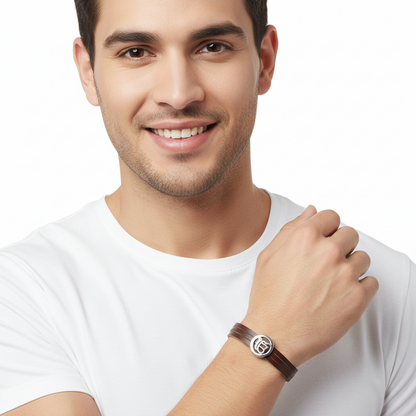 Ik Onkaar Leather Bracelet In Silver - Jewelslane