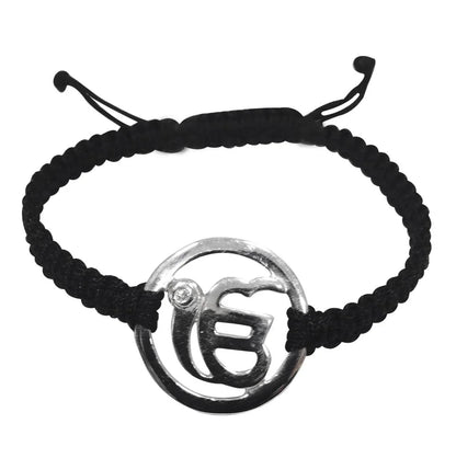 Ik Onkaar Silver Bracelet with Diamond on Nylon Thread - Jewelslane