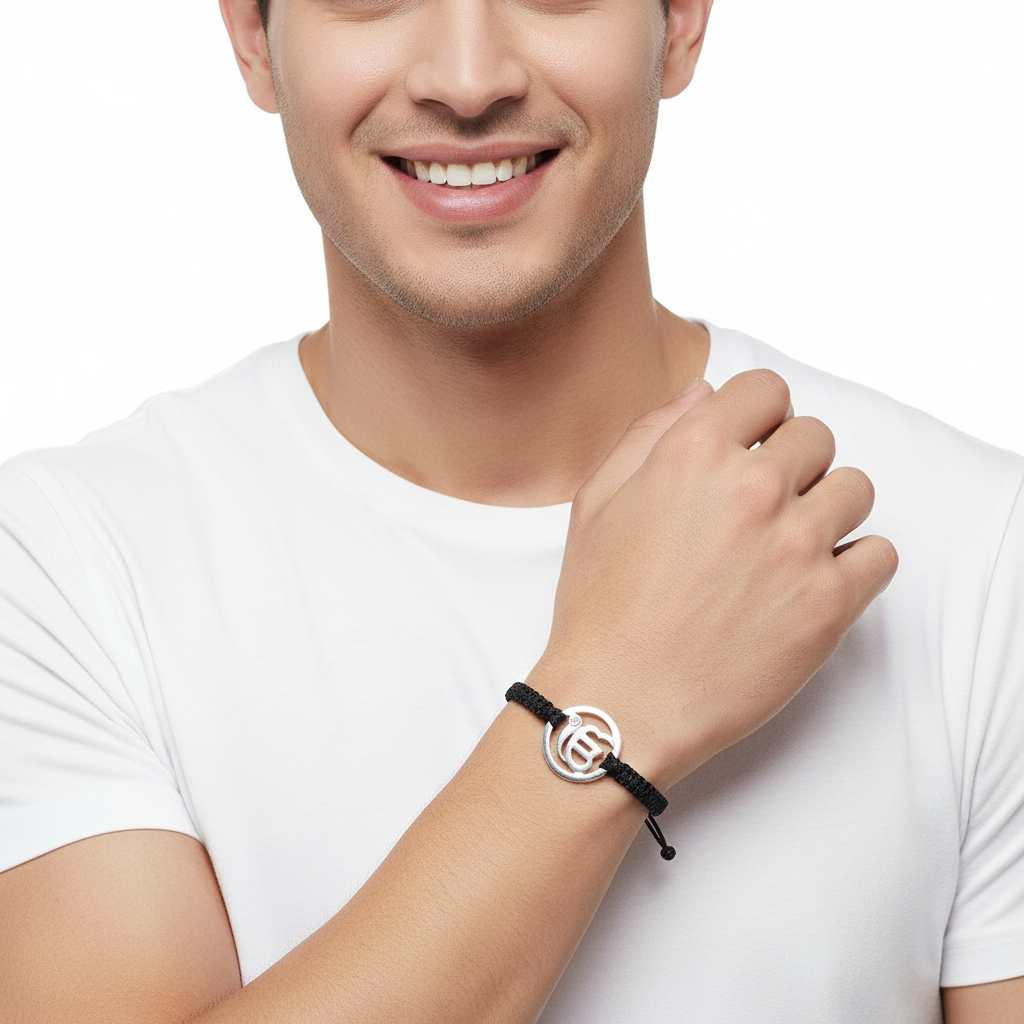 Ik Onkaar Silver Bracelet with Diamond on Nylon Thread -Jewelslane