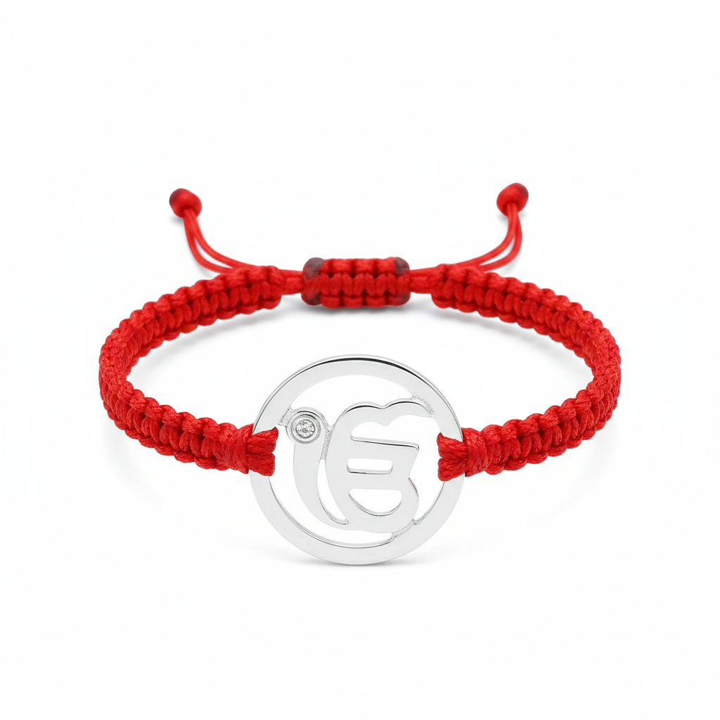 Ik Onkaar Silver Bracelet with Diamond on Nylon Thread - Jewelslane