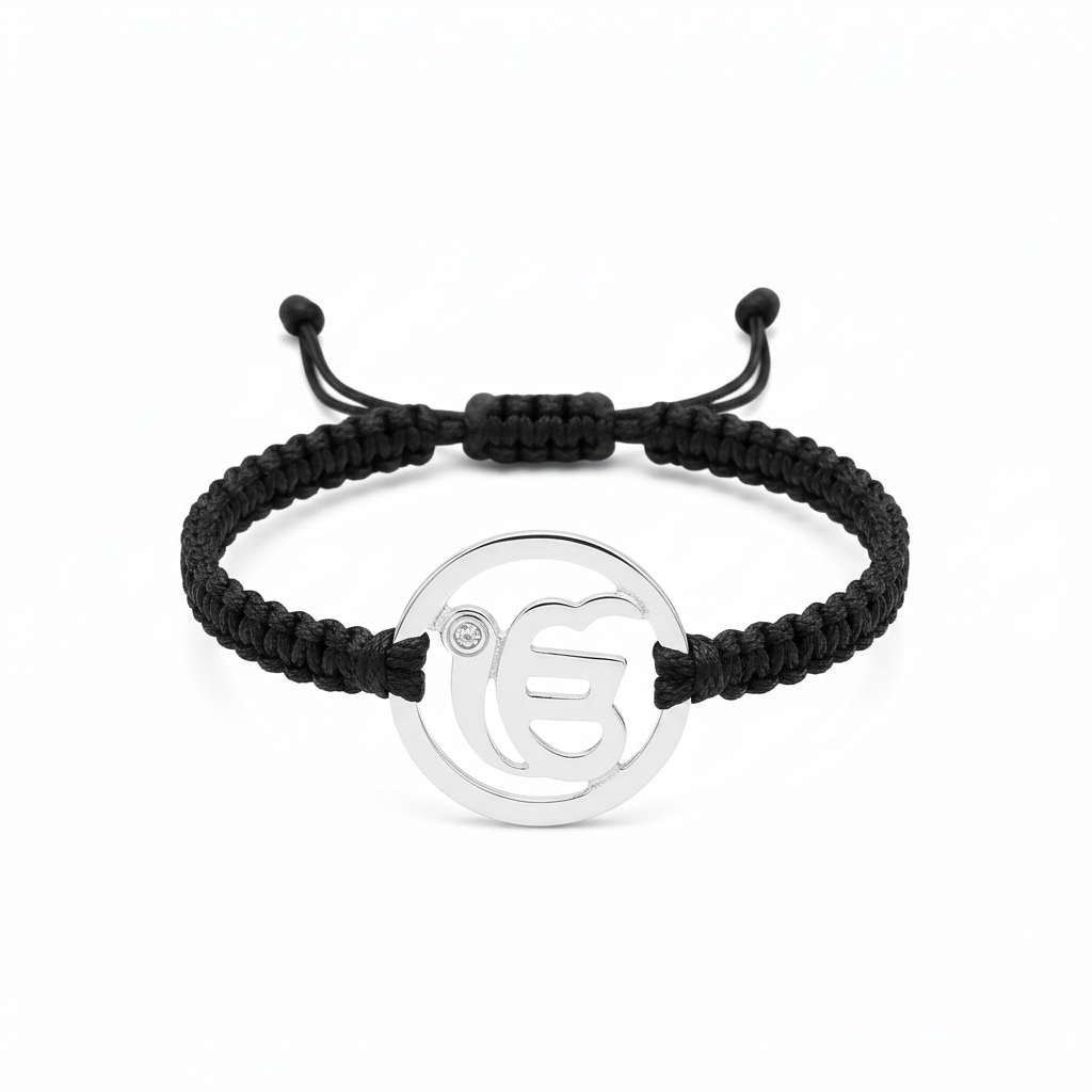 Ik Onkaar Silver Bracelet with Diamond on Nylon Thread - Jewelslane