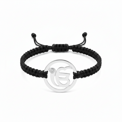 Ik Onkaar Silver Bracelet with Diamond on Nylon Thread - Jewelslane