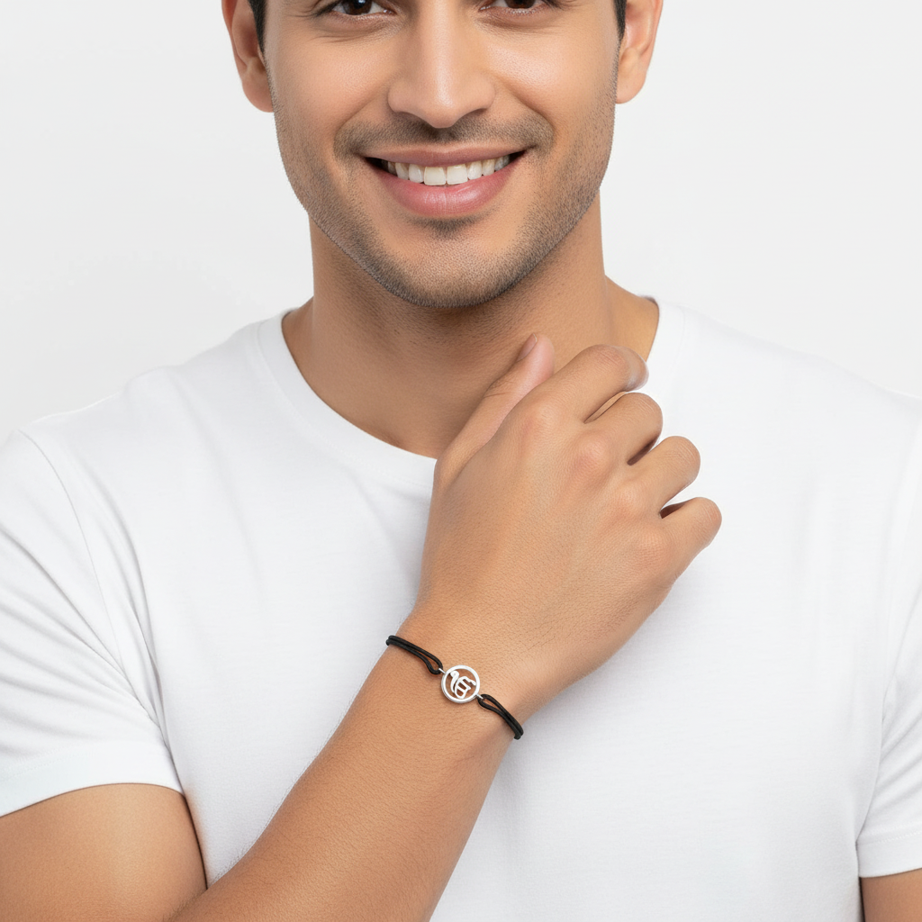 Ik Onkaar Single Diamond Silver Bracelet - Jewelslane