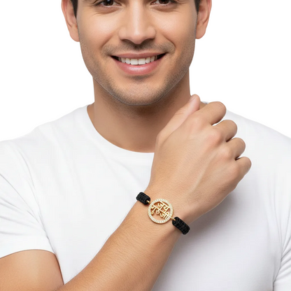 Jai Guru Ji Blessing Bracelet in Gold with Diamond Border - Jewelslane