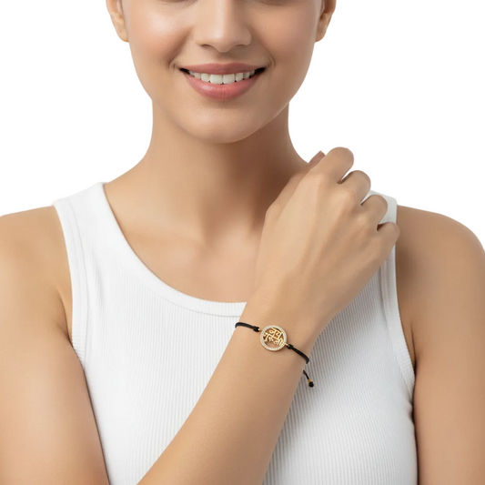 Jai Guru Ji Blessing Bracelet in Gold with Diamond Border - Jewelslane