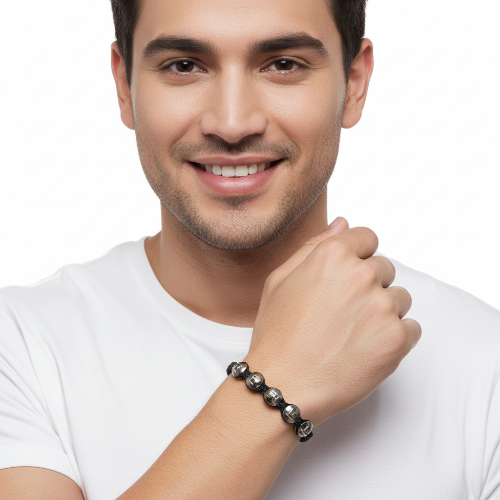 Jai Guru Ji auspicious silver mantra bracelet - Jewelslane