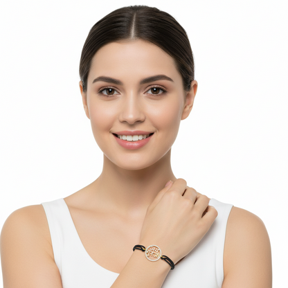 Jai Guru Ji bracelet with 21mm diameter charm set with diamonds in 14k Gold - jewelslane