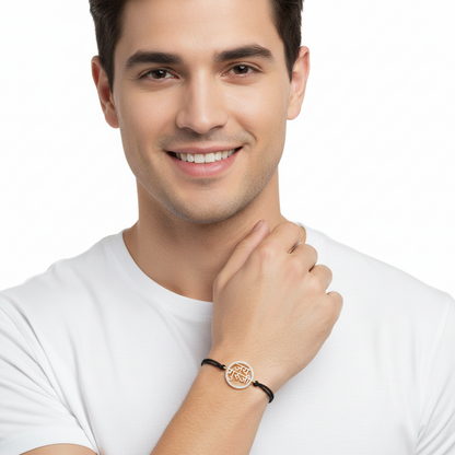 Jai Guru Ji bracelet with 21mm diameter charm set with diamonds in 14k Gold - Jewelslane