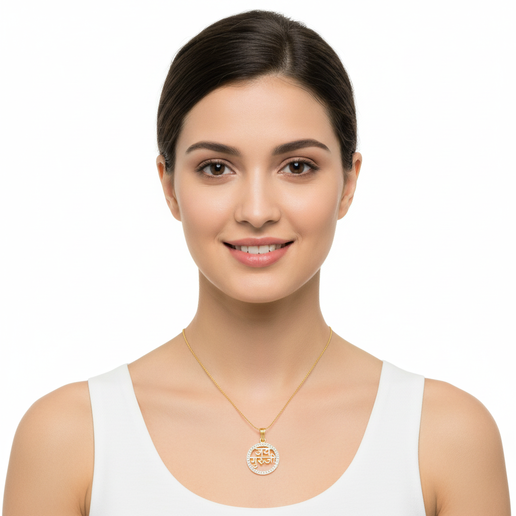 Jai Guruji Blessings pendant in gold with diamonds - Jewelslane