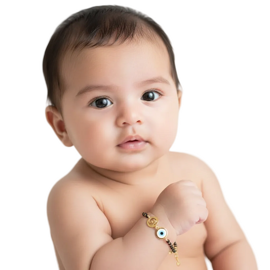 New born Baby Nazaria with Om and Evil Eye in gold - Jewelslane