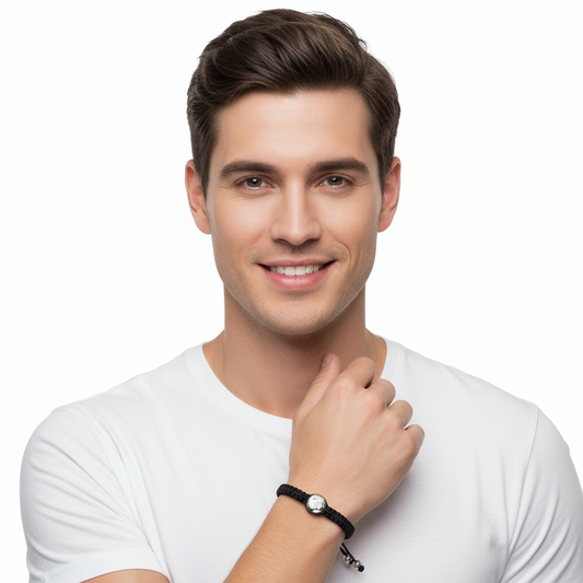 Om Bracelet with 14 Diamonds Braided in Nylon Thread - Jewelslane