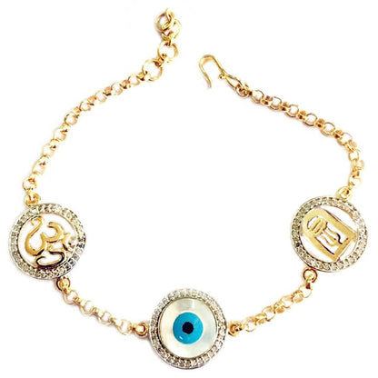 Auspicious Om, Evil eye and Shiv Trishul Gold bracelet with diamonds - Jewelslane