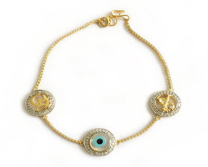 Om Evil Eye Krishn Pankh auspicious bracelet in Gold with diamonds - Jewelslane