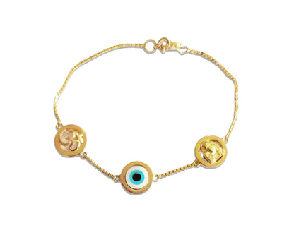 Om, Evil Eye and Sai Ram in gold bracelet - Jewelslane