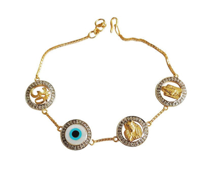 Om, Evileye, Sairam & Balaji bracelet in gold with diamonds - Jewelslane