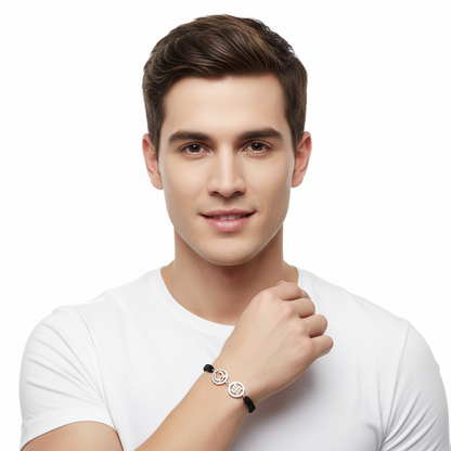 Om & Swastik Bracelet in Silver with Diamonds on Nylon thread - Jewelslane