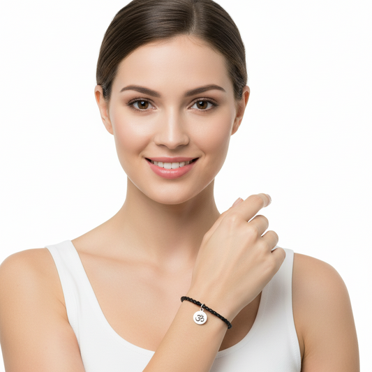 Om charm bracelet on leather cord - Jewelslane