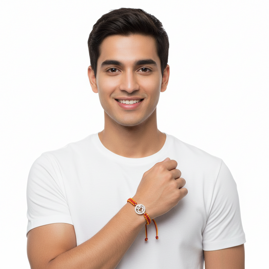 Rakhi Special Om Bracelet in Silver with 42 Certified Diamonds - Jewelslane