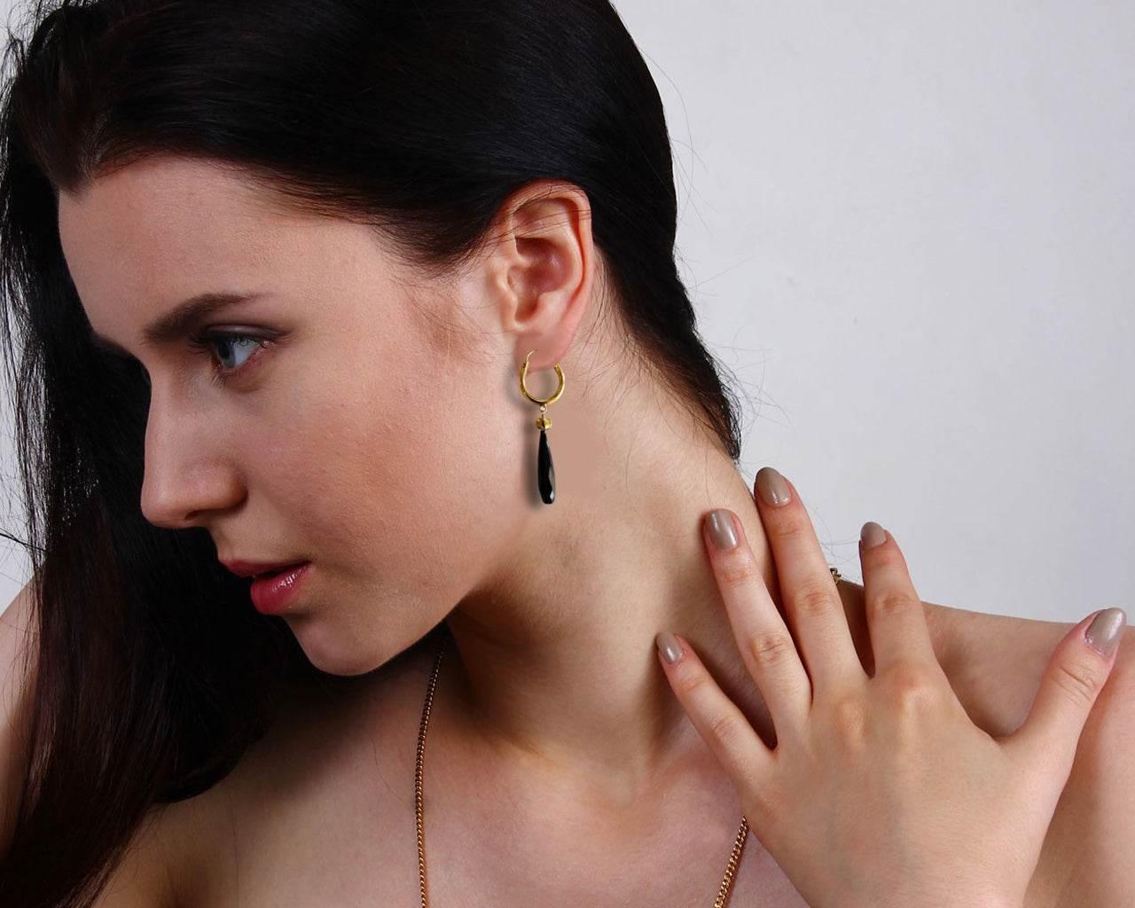 Silver Gold plated bali with Black onyx drops - Jewelslane