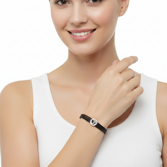 Single Diamond Om Bracelet in Silver on thick cotton string - Jewelslane