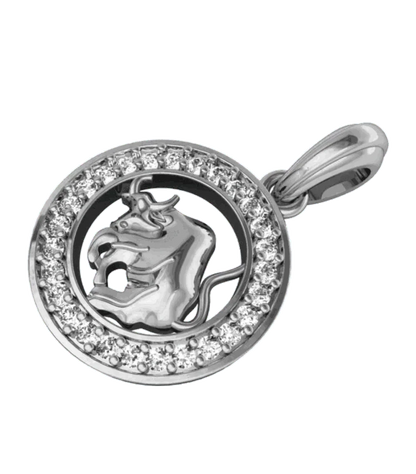 Taurus Charm in Silver with 27 Brilliant Cut Diamonds - Jewelslane