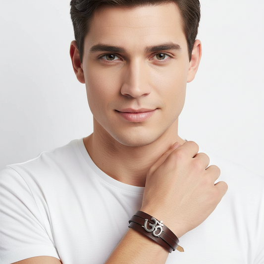 Trendy Leather Wrap Om Bracelet - Jewelslane