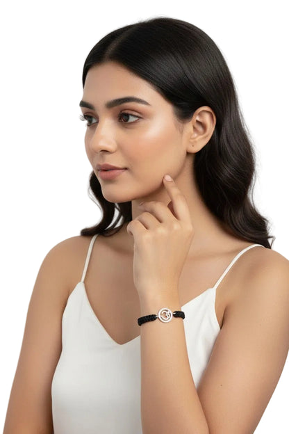 Om Bracelet in 92.5 Silver with a Diamond on Nylon Thread