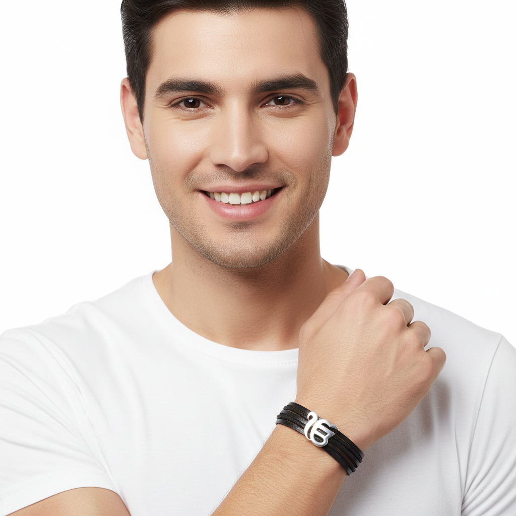 Wide Ik onkaar Silver Bracelet - Jewelslane