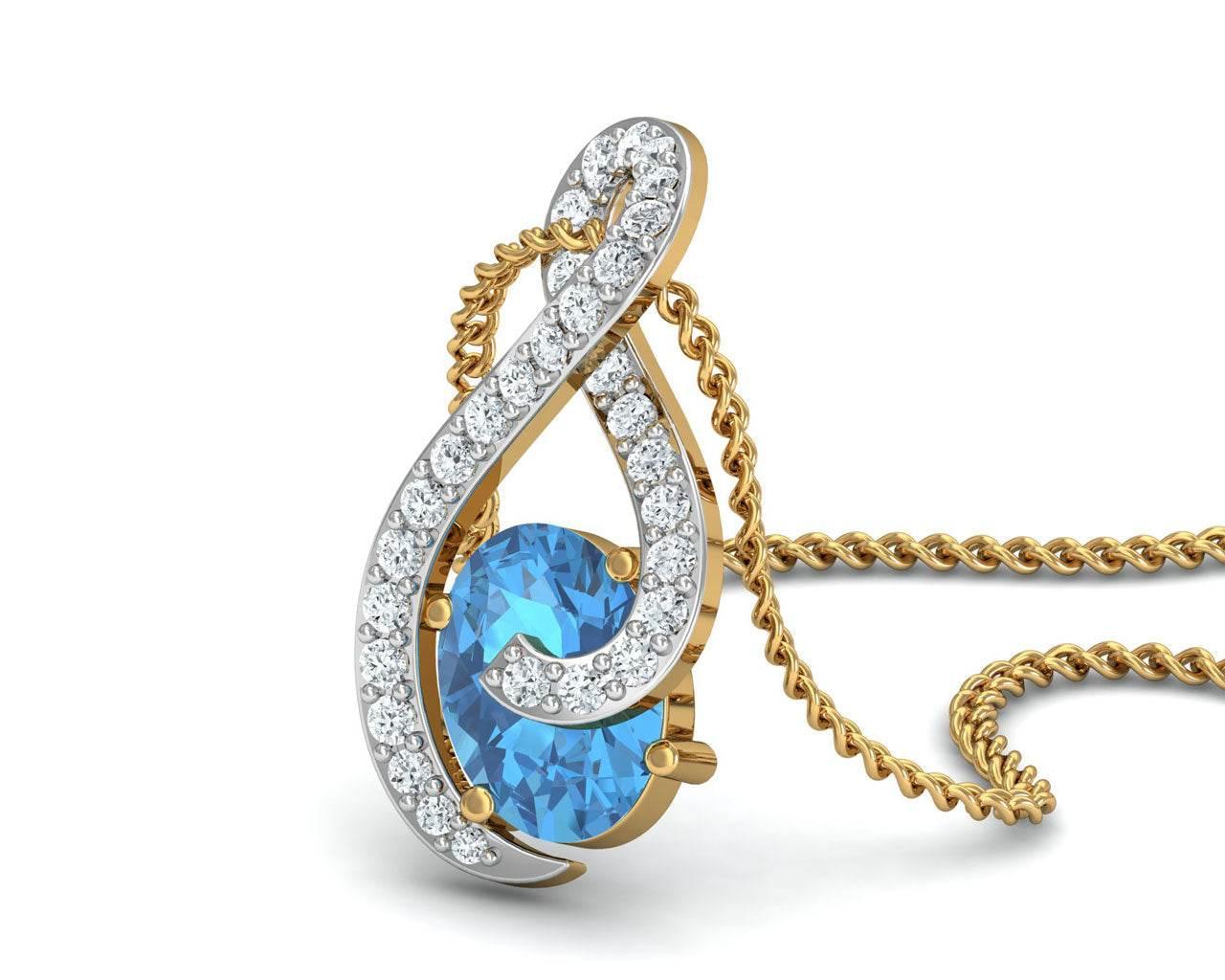 Adina Blue Topaz & Diamond Pendant Set - Jewelslane