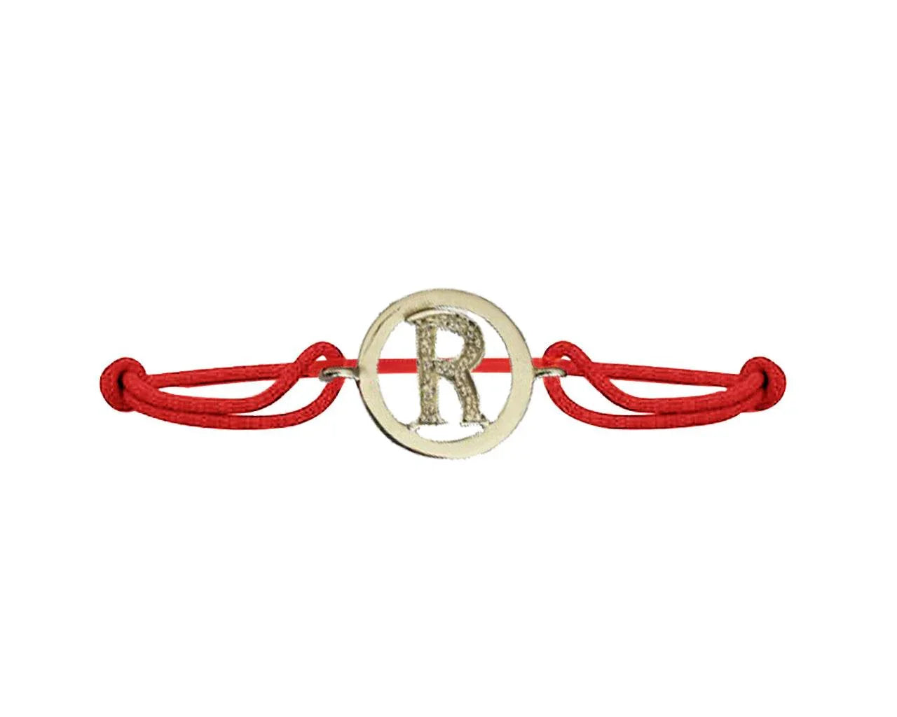 Alphabet R Bracelet in 925 Silver with Diamonds on Size Adjustable Nylon Thread - Jewelslane