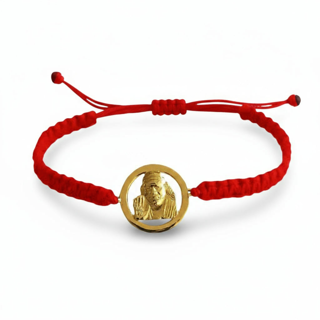 Auspicious Sai Baba Gold Bracelet On size adjustable thread - Jewelslane