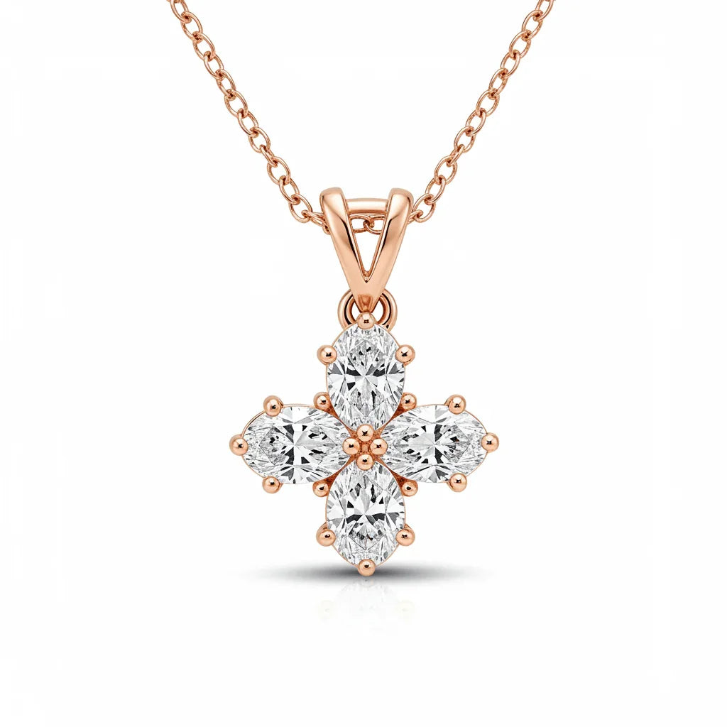 Daria Oval shape diamond clover pendant - Jewelslane