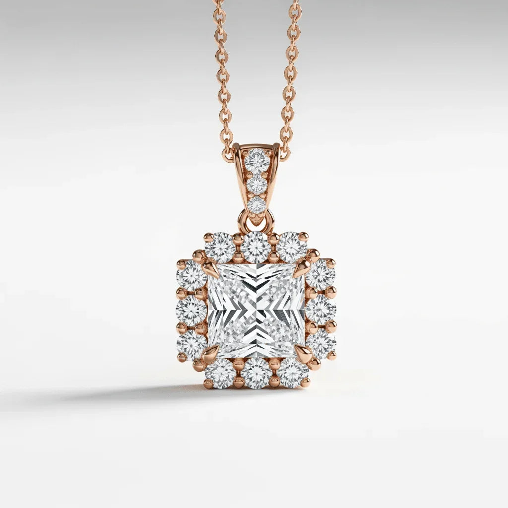 Dea Princess Cut Lab Diamond Solitaire Pendant - Jewelslane