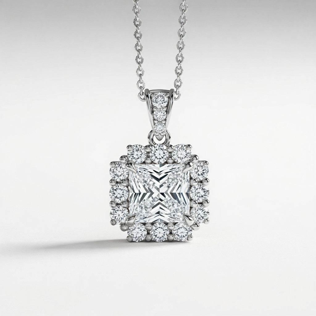 Dea Princess Cut Lab Diamond Solitaire Pendant - Jewelslane