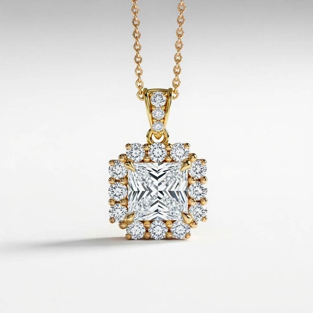 Dea Princess Cut Lab Diamond Solitaire Pendant - Jewelslane