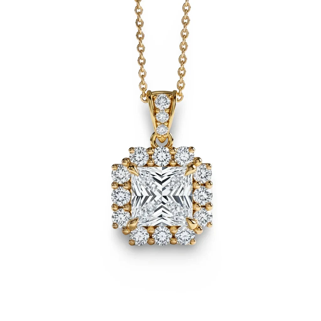 Dea Princess Cut Lab Diamond Solitaire Pendant - Jewelslane