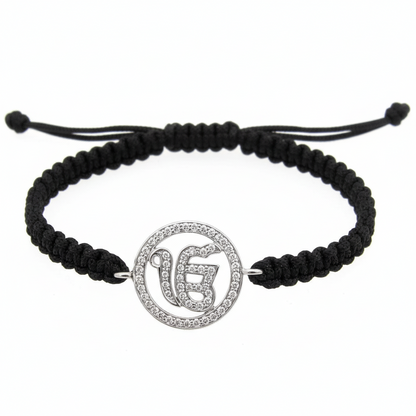 Ik Onkaar Bracelet in 925 Silver with Diamond on size adjustable Nylon Thread