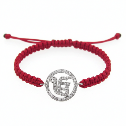 Ik Onkaar Bracelet in 925 Silver with Diamond on size adjustable Nylon Thread