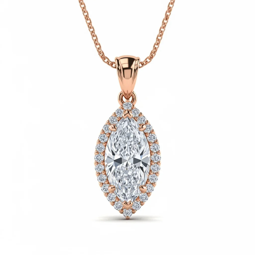 Dimi Marquee shape Lab Diamond Pendant with a diamond halo - Jewelslane