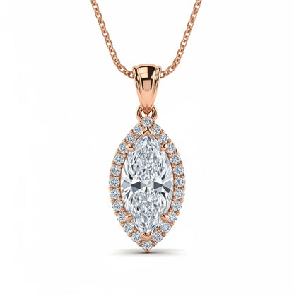 Dimi Marquee shape Lab Diamond Pendant with a diamond halo - Jewelslane
