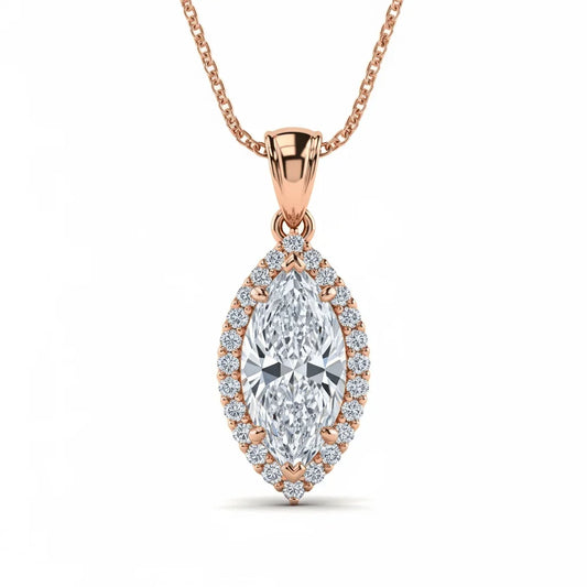 Dimi Marquee shape Lab Diamond Pendant with a diamond halo - Jewelslane