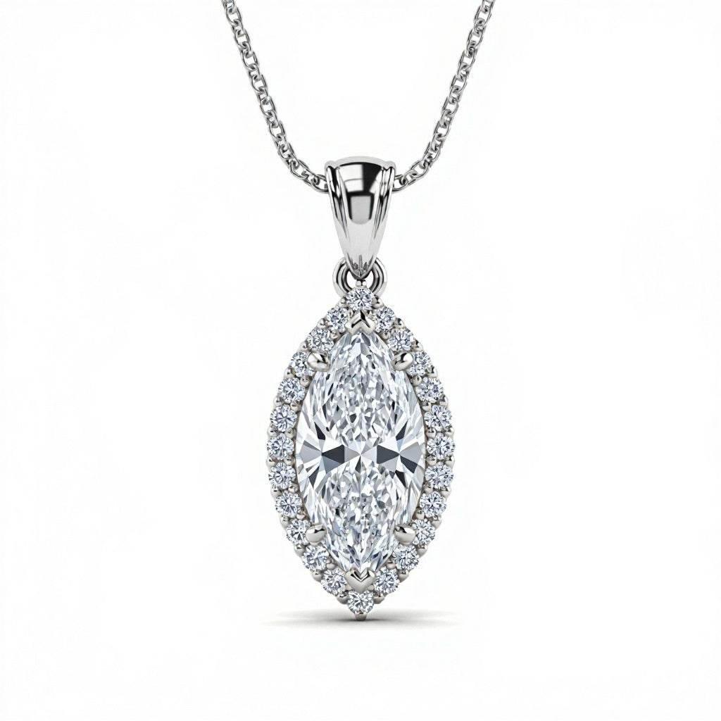 Dimi Marquee shape Lab Diamond Pendant with a diamond halo - Jewelslane