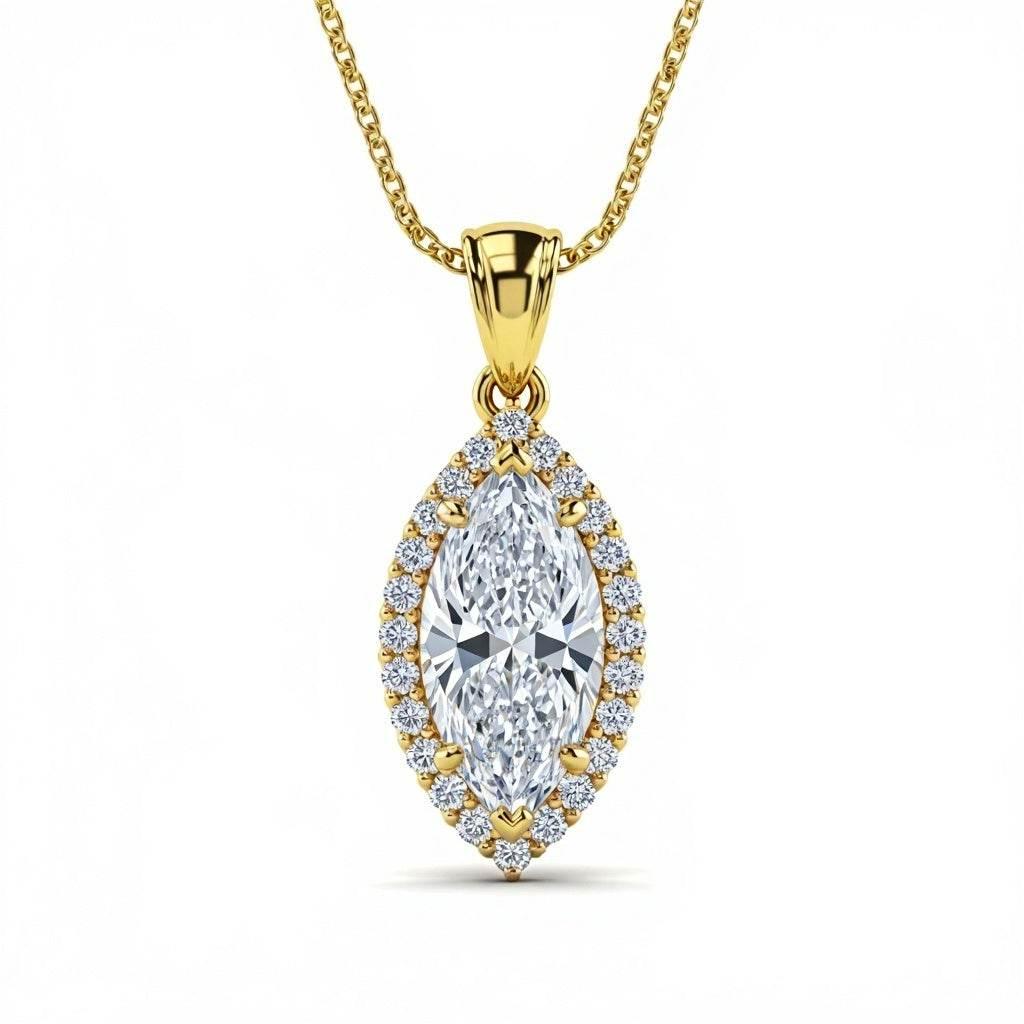 Dimi Marquee shape Lab Diamond Pendant with a diamond halo - Jewelslane