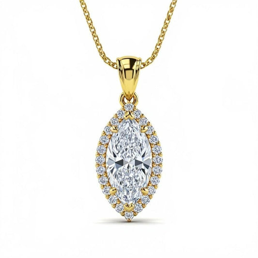 Dimi Marquee shape Lab Diamond Pendant with a diamond halo - Jewelslane