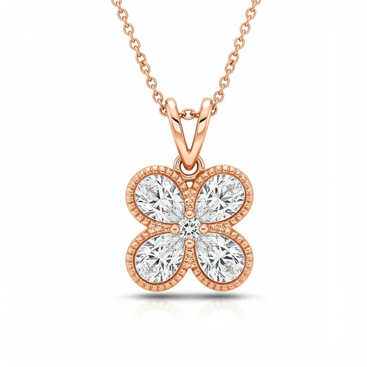 Dina Pear Shape Diamond Clover Pendant - Jewelslane
