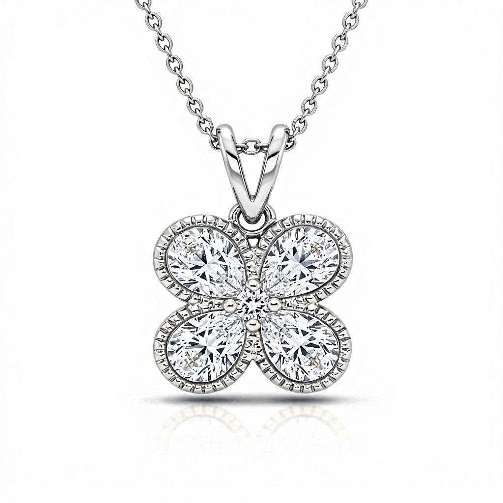 Dina Pear Shape Diamond Clover Pendant - Jewelslane