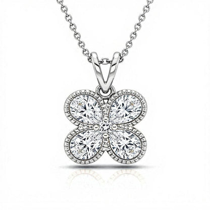 Dina Pear Shape Diamond Clover Pendant - Jewelslane
