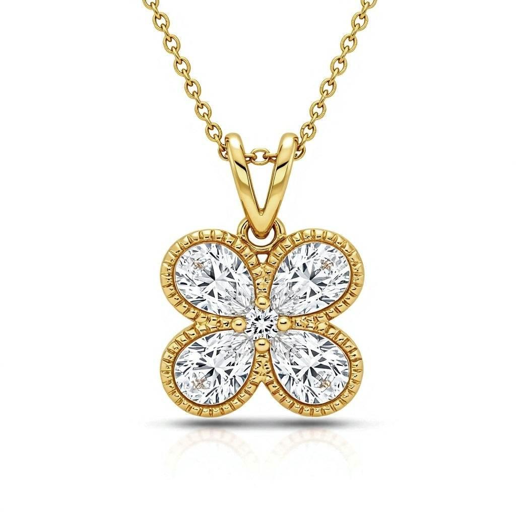 Dina Pear Shape Diamond Clover Pendant - Jewelslane